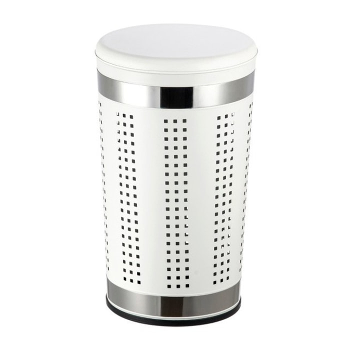 MSV Panier à  linge 46L avec couvercle coussin Inox Blanc