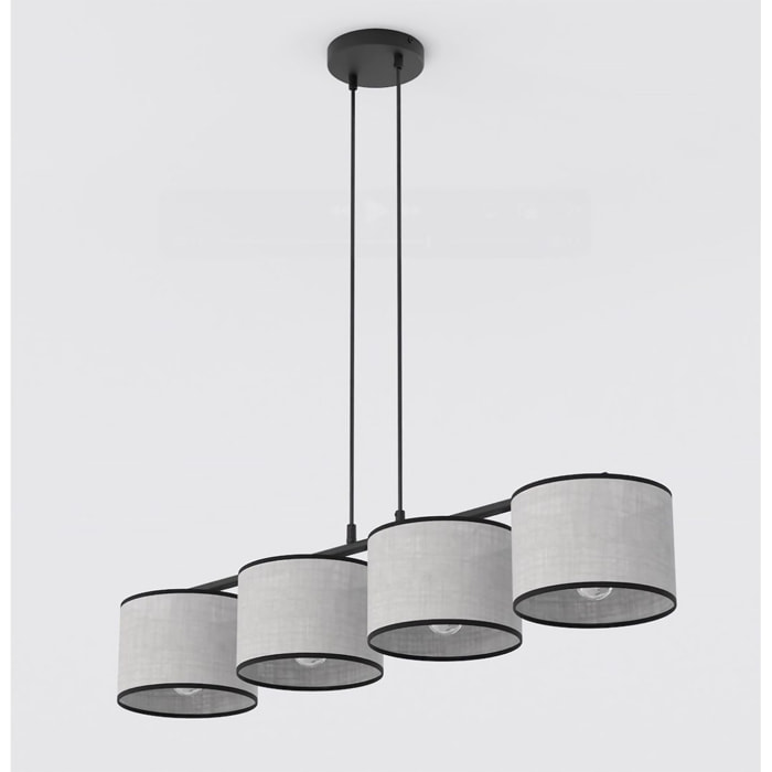 Lampada a sospensione ECO a quattro luci con paralumi in tessuto