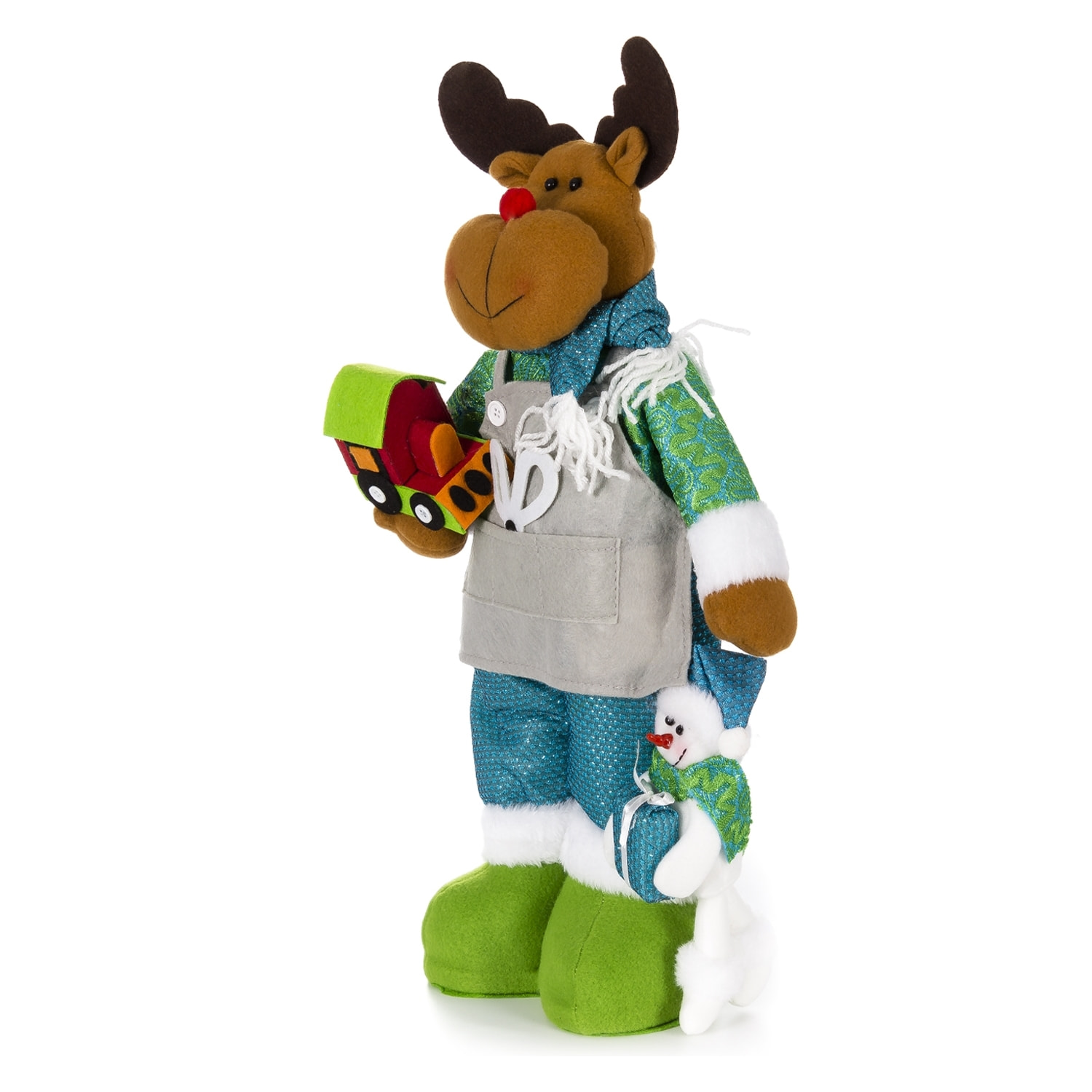 DAM  Figura Renna con trenino e pupazzo di neve, 50 cm. 26x11x50 cm. colore marrone