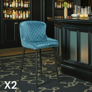 Chaise de bar velours bleu (lot de 2) ARLINGTON