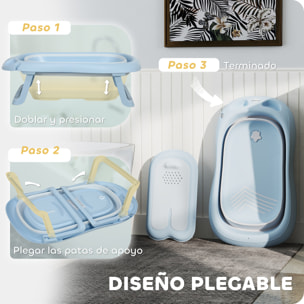 Bañera Plegable Bebé con Soporte 83x48x23,5 cm Bañera Bebé 0-3 Años con Orificio de Drenaje y Agujero de Ducha Azul Claro