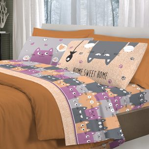 Completo letto happycat arancio 100% cotone