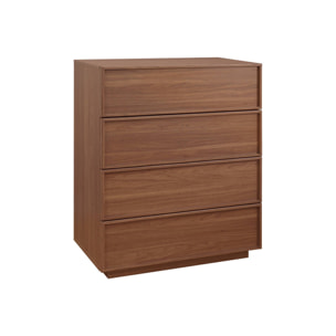 Commode de rangement effet bois noyer 4 tiroirs L 80 x P 43 x H 98.5cm - Kuba