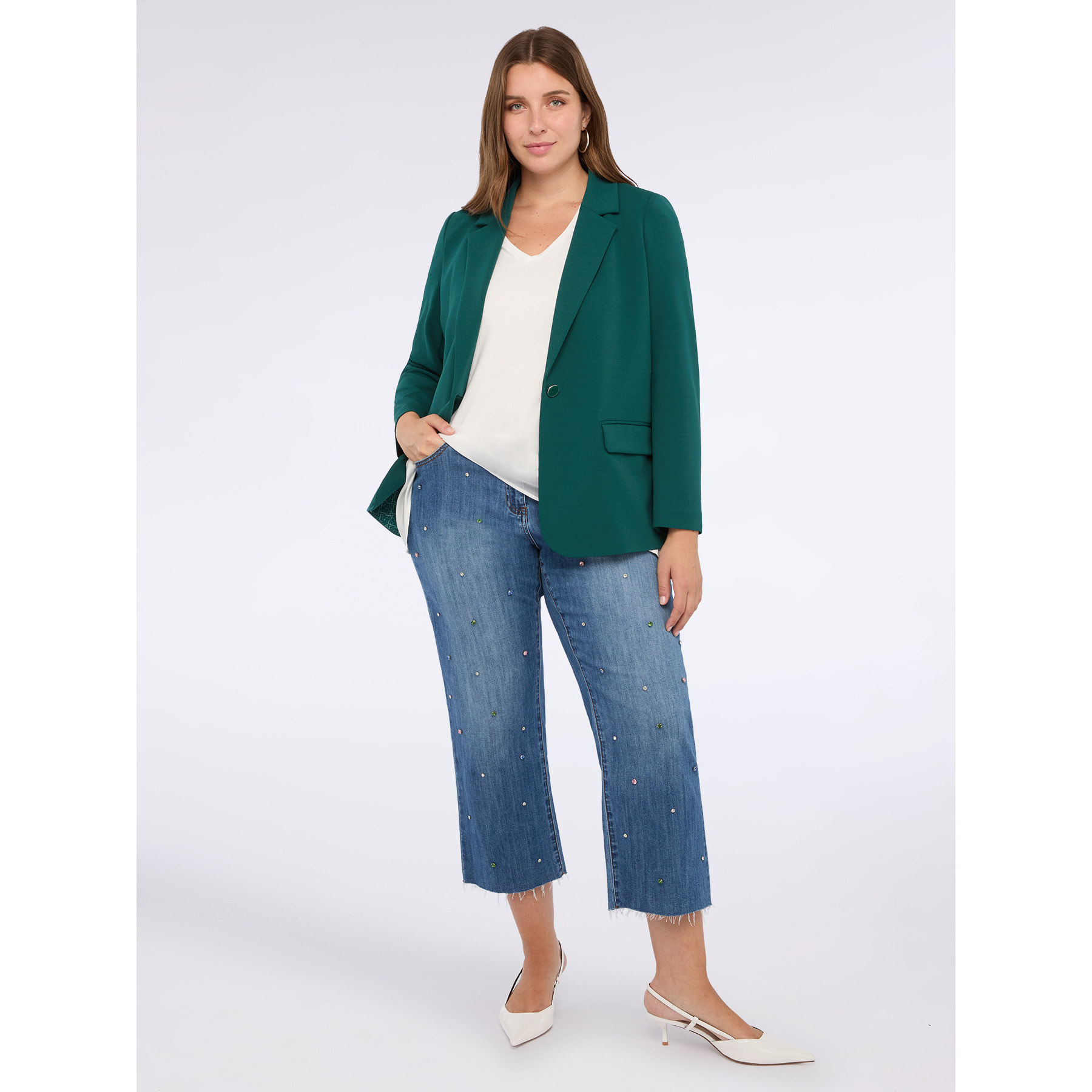 Fiorella Rubino - T-shirt bimaterica con scollo a V - Bianco