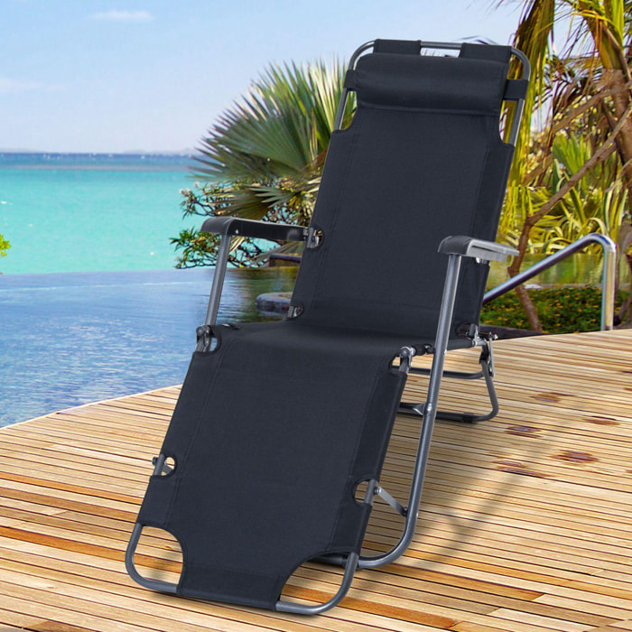 Outsunny Chaise longue pliable bain de soleil transat de relaxation dossier inclinable avec repose-pied polyester oxford noir