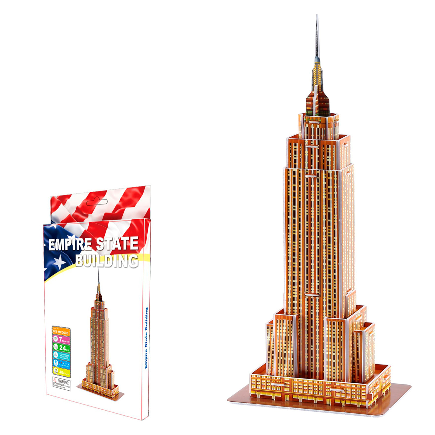 Puzle 3D in cartone dell'Empire State Building a New York. 24 pezzi.