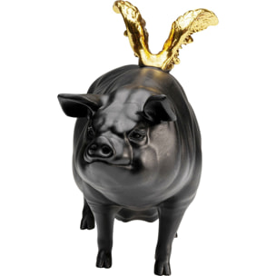 Déco cochon noir ailes dorées 40cm Kare Design