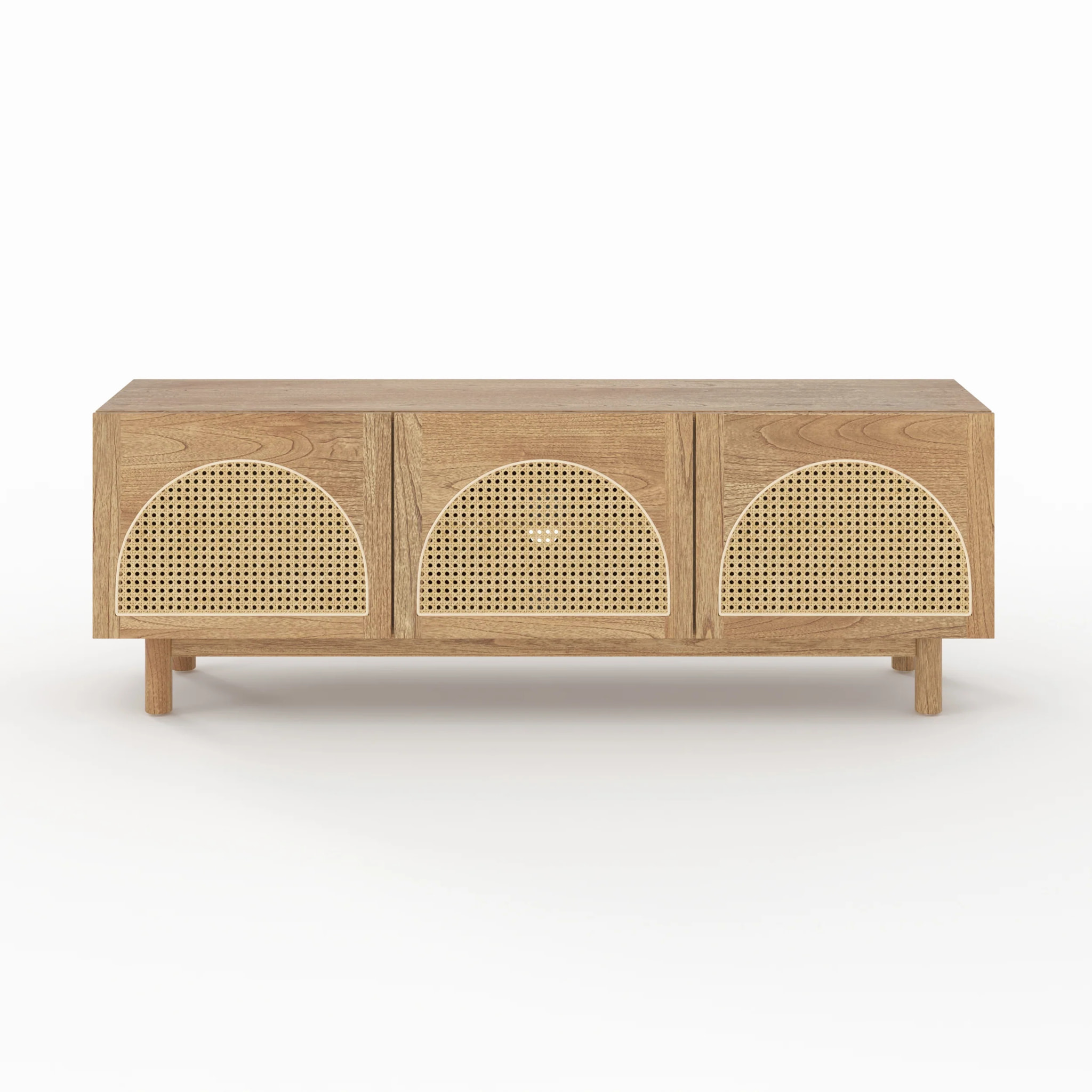 Meuble TV en bois massif de mindi et rotin 160 cm - Delya