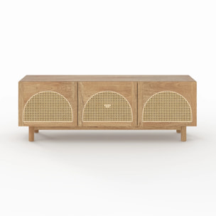 Meuble TV en bois massif de mindi et rotin 160 cm - Delya