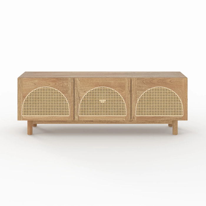 Meuble TV en bois massif de mindi et rotin 160 cm - Delya