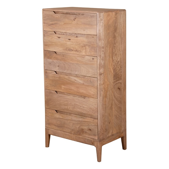 Cassettiera mango con 6 cassetti e maniglie a scomparsa