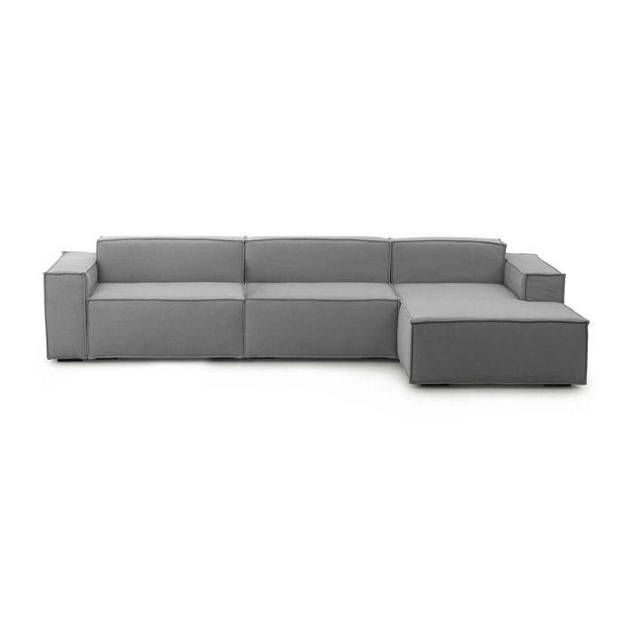 Divano fisso Raffaella, Divano componibile a 4 posti con penisola destra, 100% Made in Italy, Sofà moderno in tessuto, Cm 340x170h70, Grigio