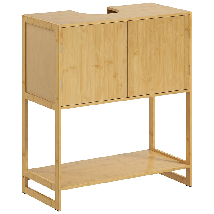 Meuble sous vasque 2 portes étagère - dim. 70L x 33l x 79,5H cm - bambou