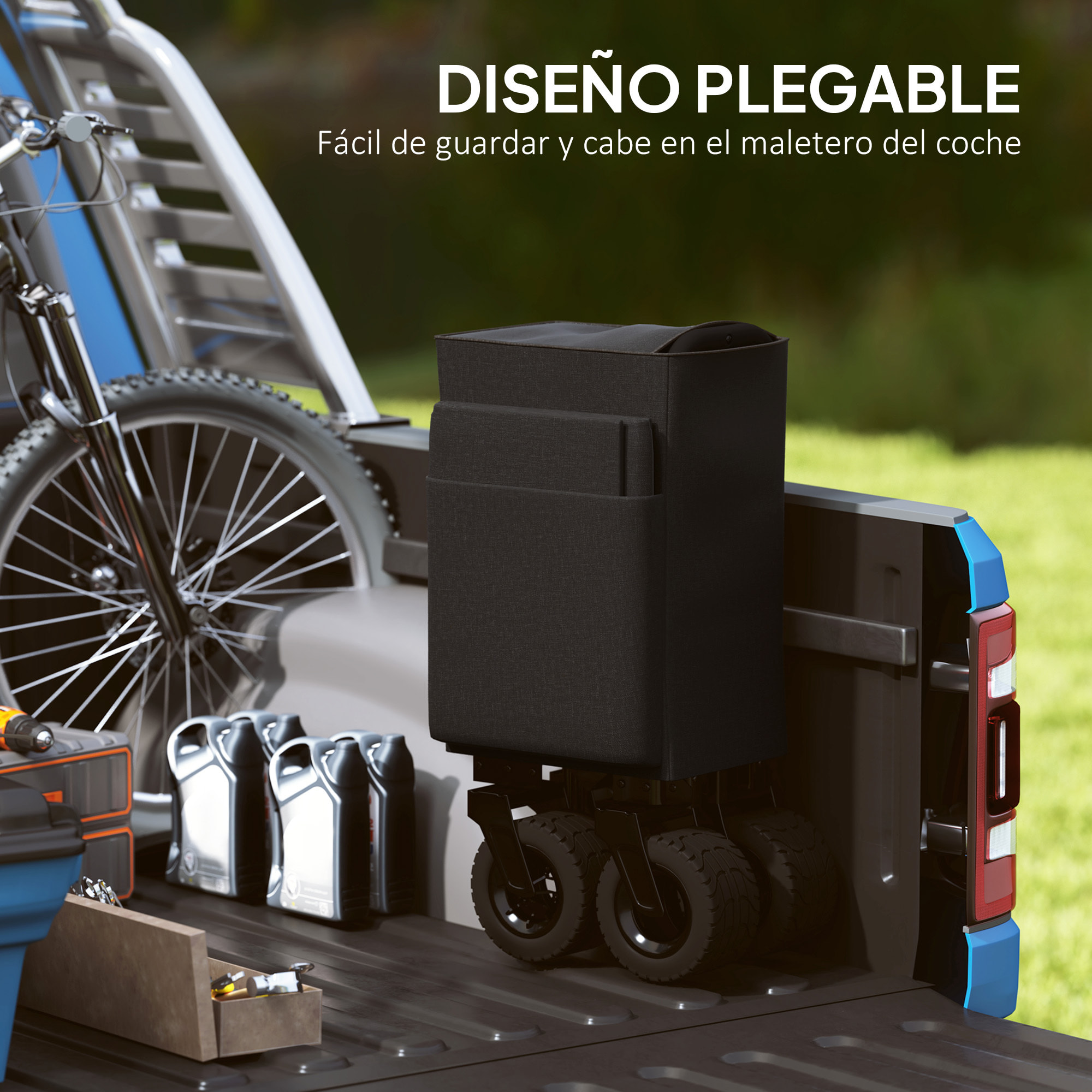 Carro Playa Ruedas Grandes Carro de Jardín Plegable con Mango Ajustable Puerta Trasera Expandible Carga 100 kg Carrito Transporte para Todo Terreno Jardín Campaña Compra Negro