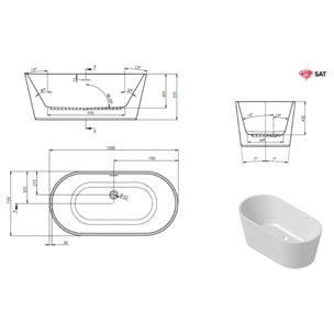 Mood 150x75 cm baignoire îlot en acrylique 180L, orientation gauche et droite, avec siphon + pieds, blanc (SATVMOOD1500)