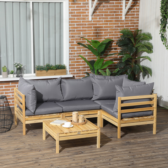 Conjunto de Muebles de Jardín de Madera 5 Piezas Juego de Muebles de Terraza Incluye 4 Sofás con Cojines Acolchados y Mesa de Centro para Patio Exterior Natural