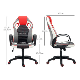 Silla Gaming Tapizada en PU y Malla Silla Gamer Giratoria con Función de Basculante Altura Ajustable para Hogar Oficina Estudio Multicolor