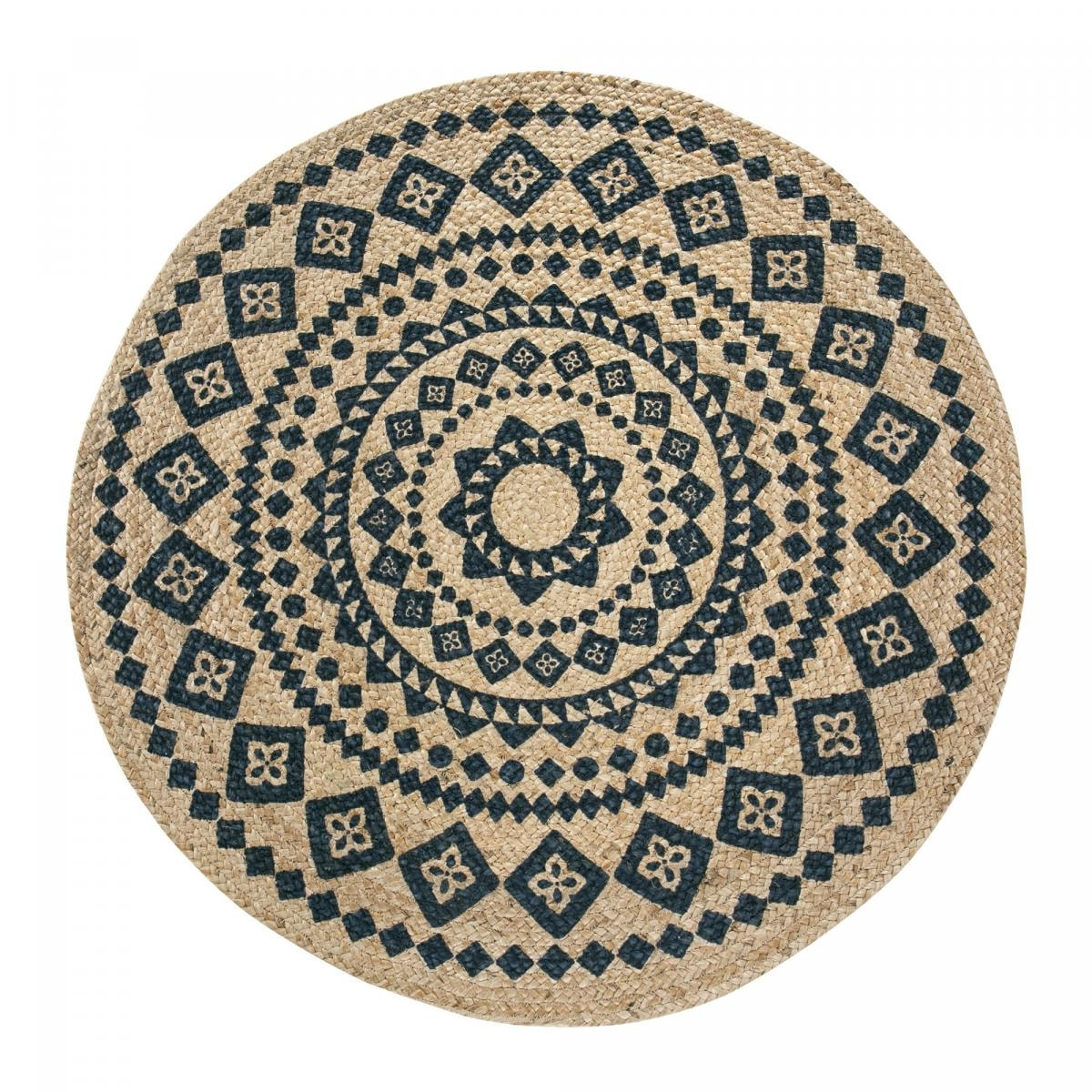 Tapis rond tissé en jute motif ethnique TOLI