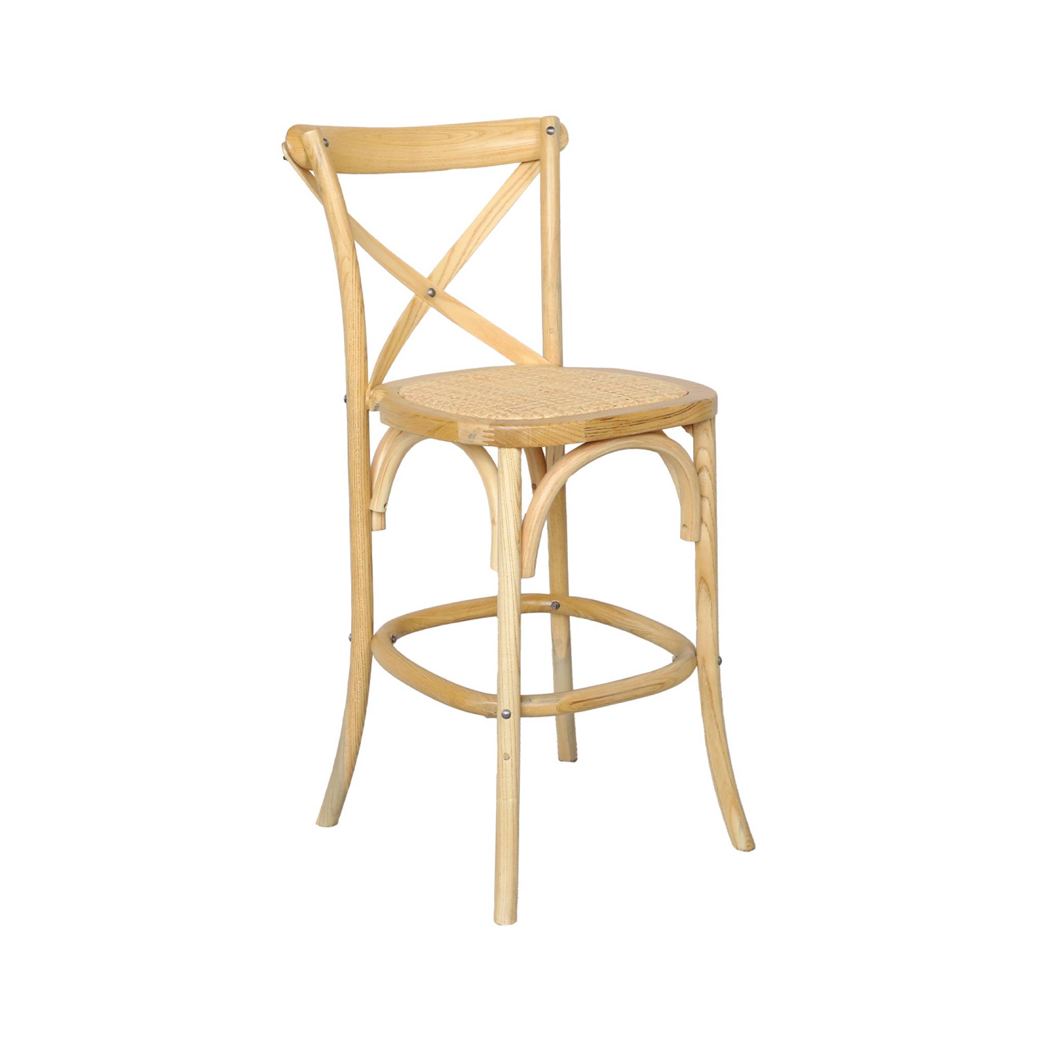 Tabouret de bar bistrot vintage en bois naturel avec repose-pieds