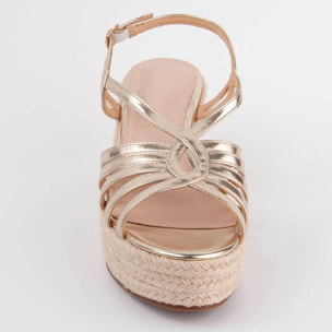 Sandalia De Cuña - Dorado - Altura: 8 Cm