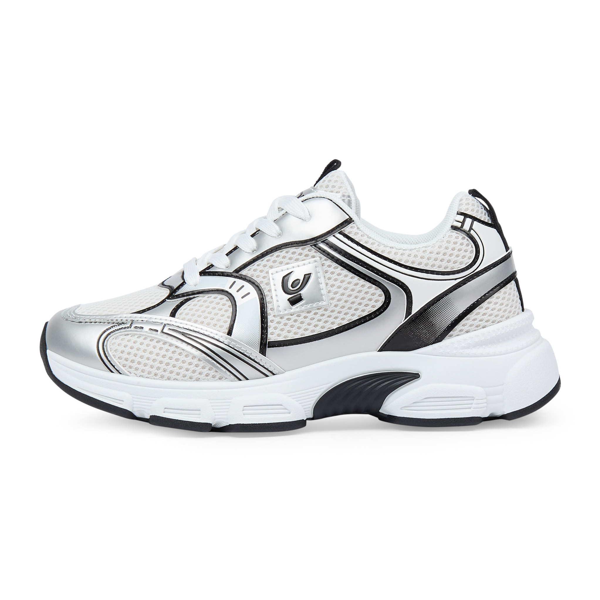 Sneakers in mesh e similpelle con profili a contrasto