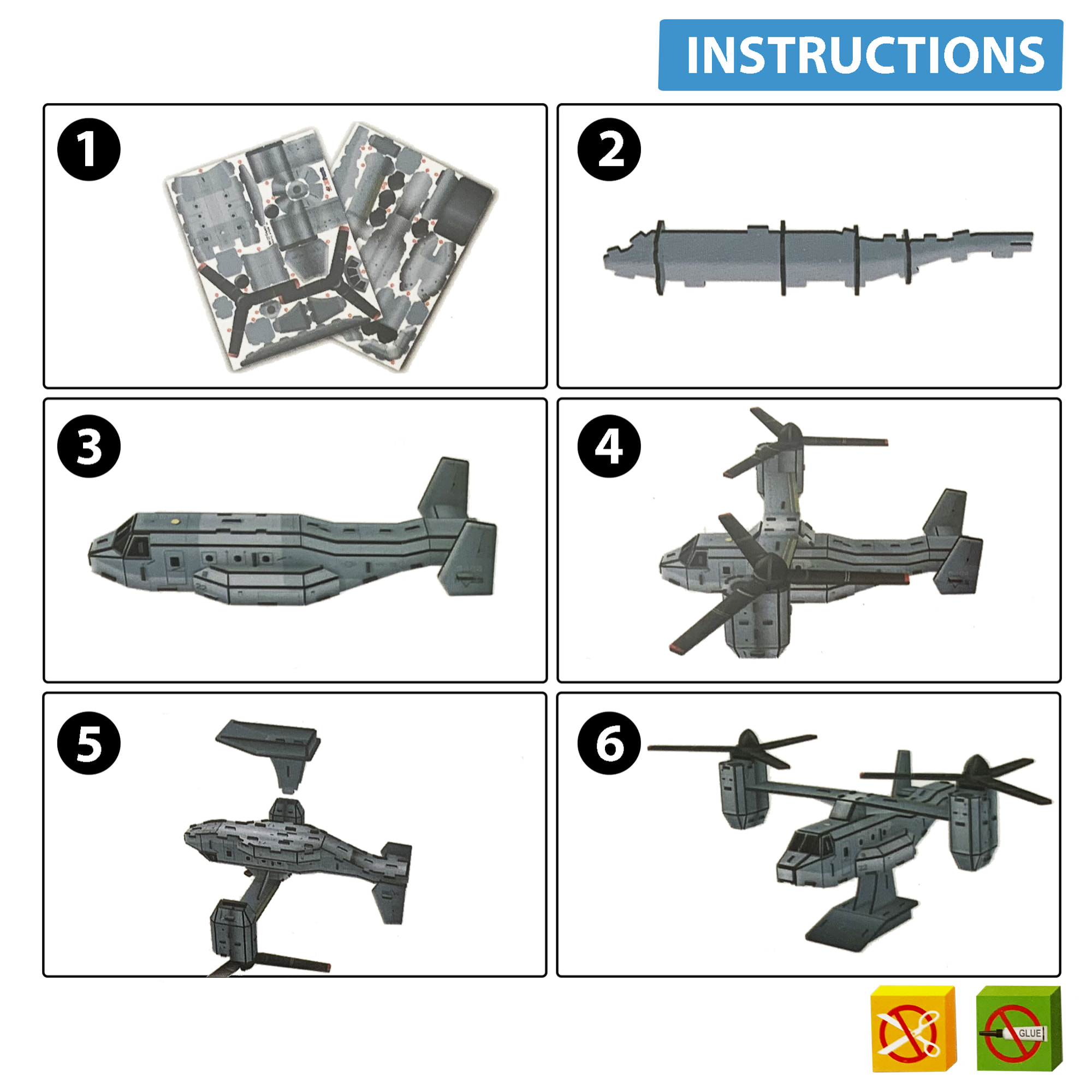 Puzzle 3D Aircraft MV-22 OSPREY - 50 piezas - Tamaño montado: 45 x 33 x 22 cms