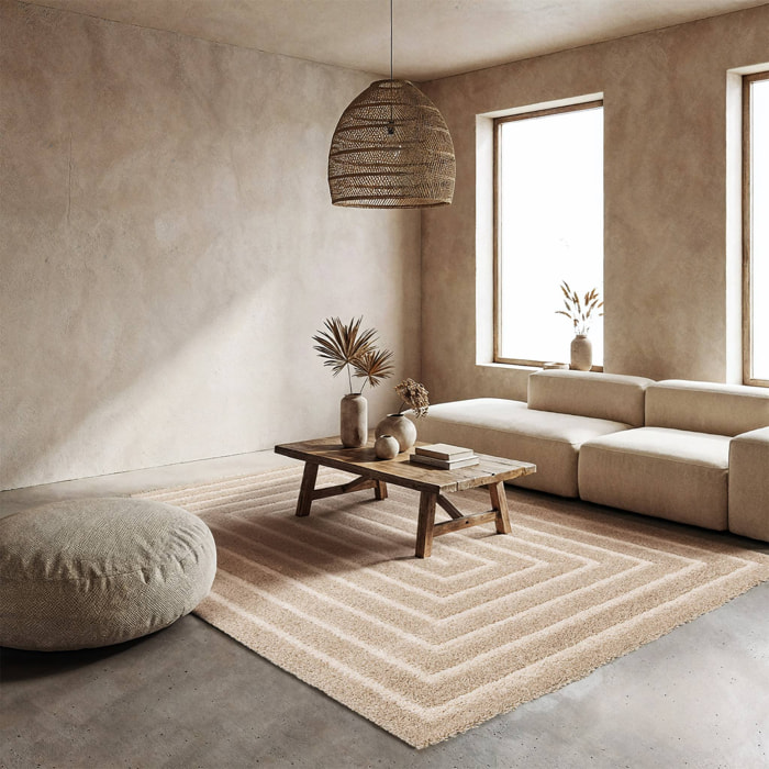 Tapis intérieur motif rectangle beige et crème SILO