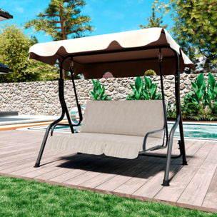 Dondolo 3 Posti Algarve Con Tettuccio Parasole Regolabile Cuscini Imbottiti Struttura Robusta In Acciaio Da Giardino 170 x 110 x 153 cm Beige