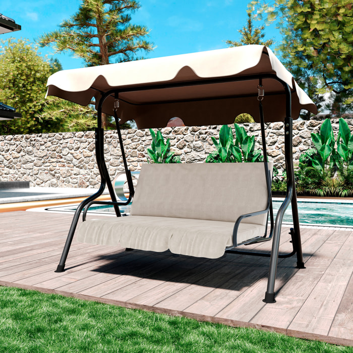 Dondolo 3 Posti Algarve Con Tettuccio Parasole Regolabile Cuscini Imbottiti Struttura Robusta In Acciaio Da Giardino 170 x 110 x 153 cm Beige