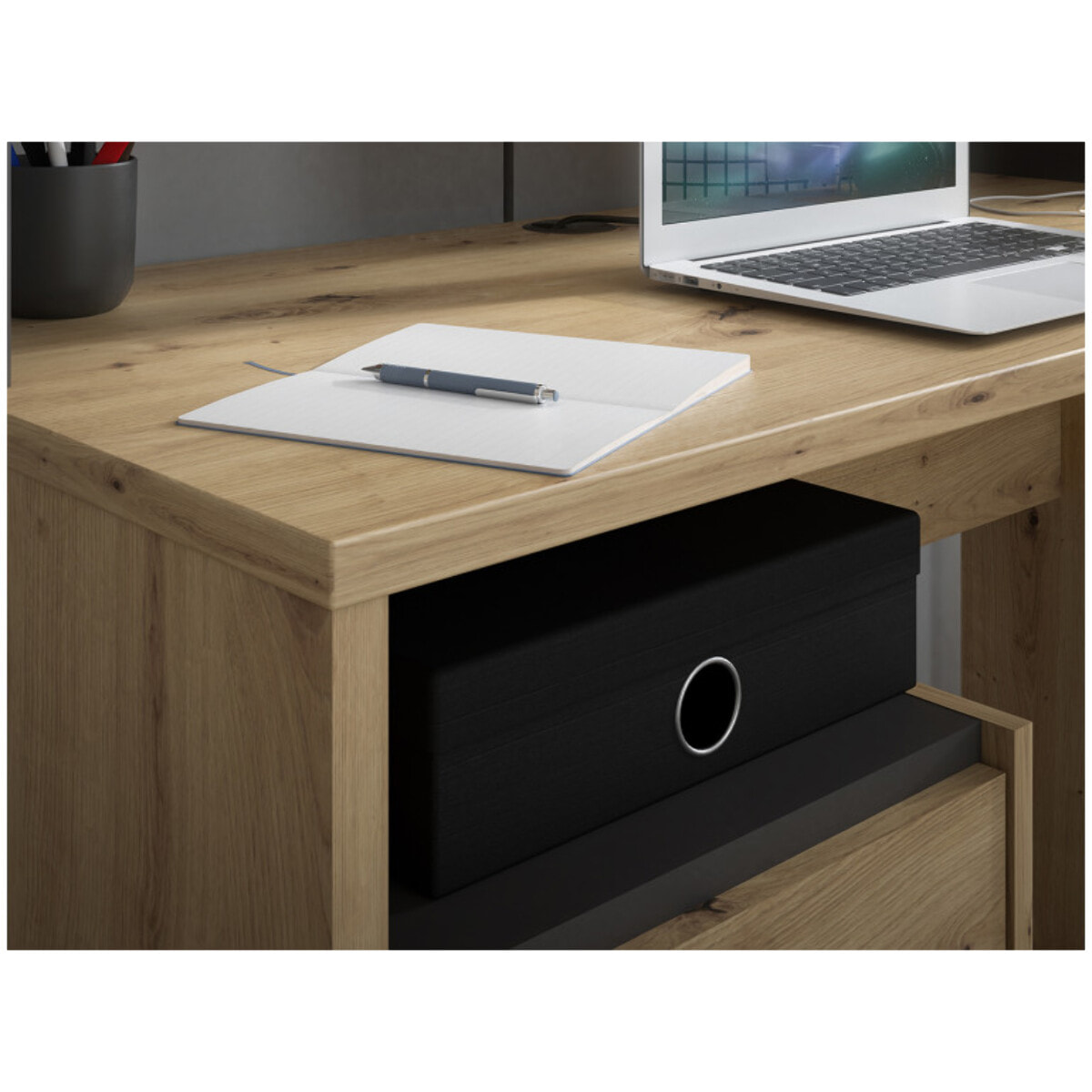 Bureau et sur-meuble de bureau effet bois et gris foncé - L140 CM - KIARA