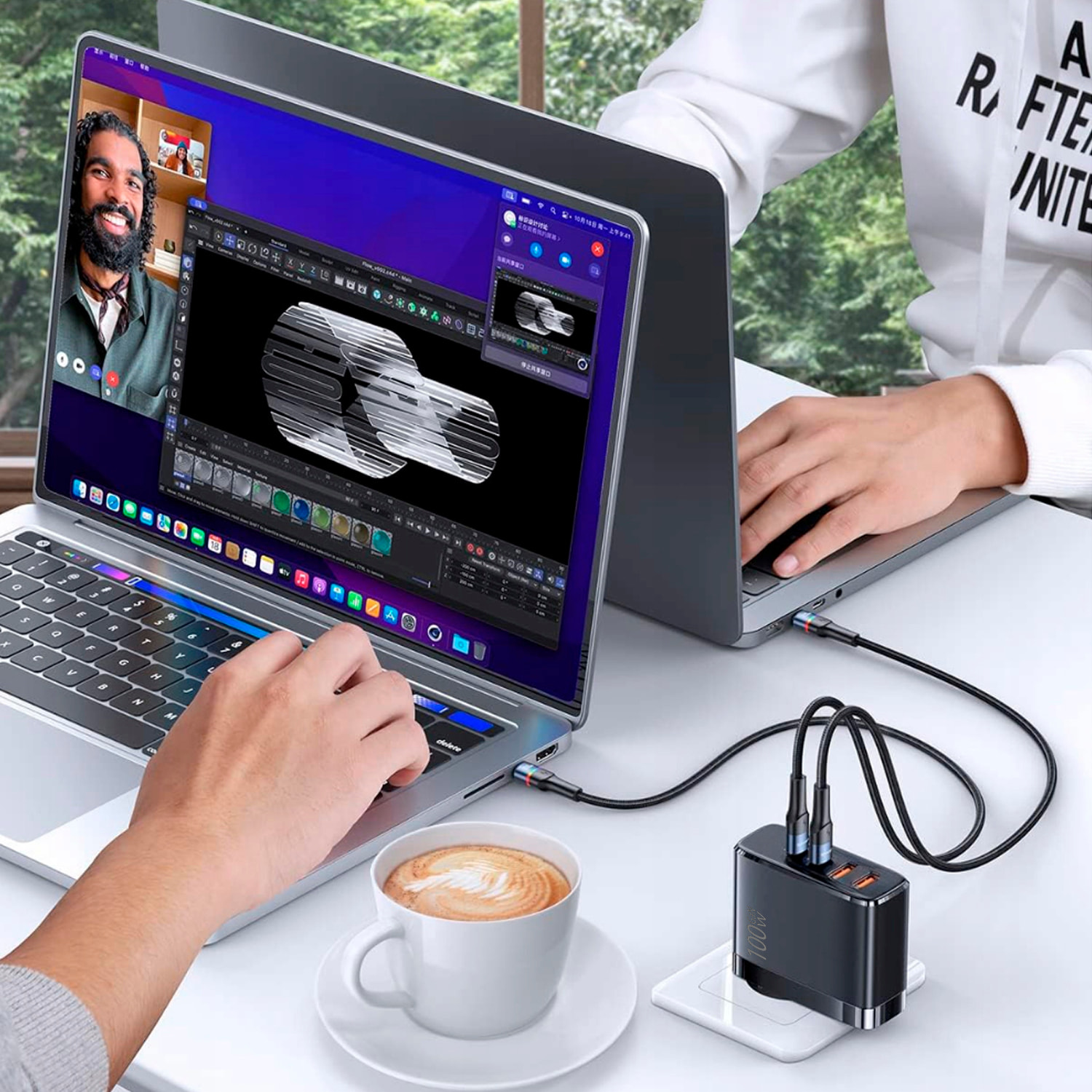 Caricatore USB con uscita PD100W + PD30 + doppio QC3.0 18W. Spina US/EU.