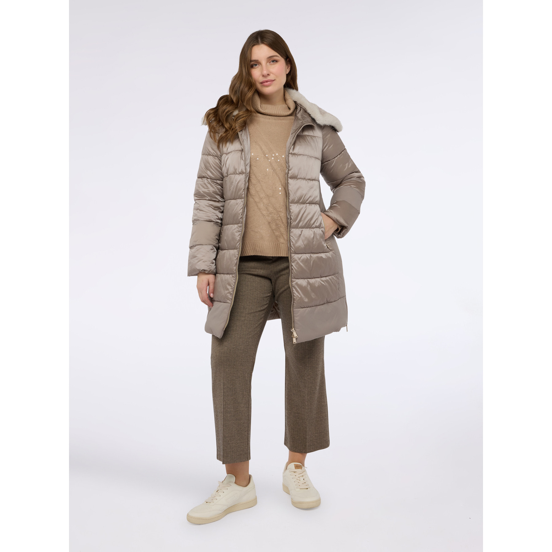 Fiorella Rubino - Piumino bimaterico con imbottitura in Sorona® Aura - Beige