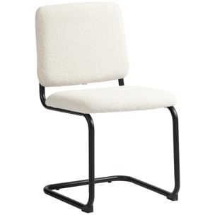 Chaise design cantilever - chaise visiteur - métal noir effet laine bouclée blanc crème