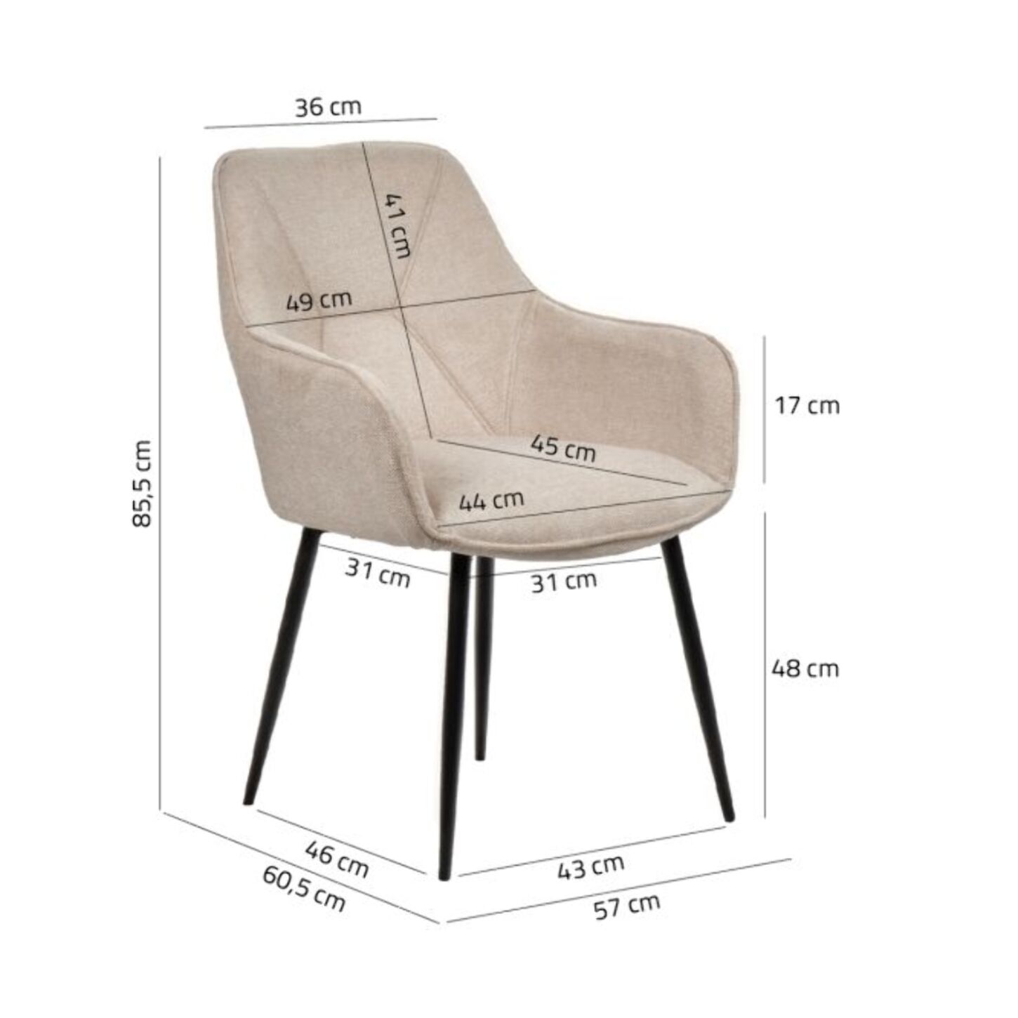 Chaise en tissu avec accoudoirs et pieds métal noir - MIKI