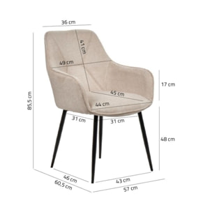 Chaise en tissu avec accoudoirs et pieds métal noir - MIKI