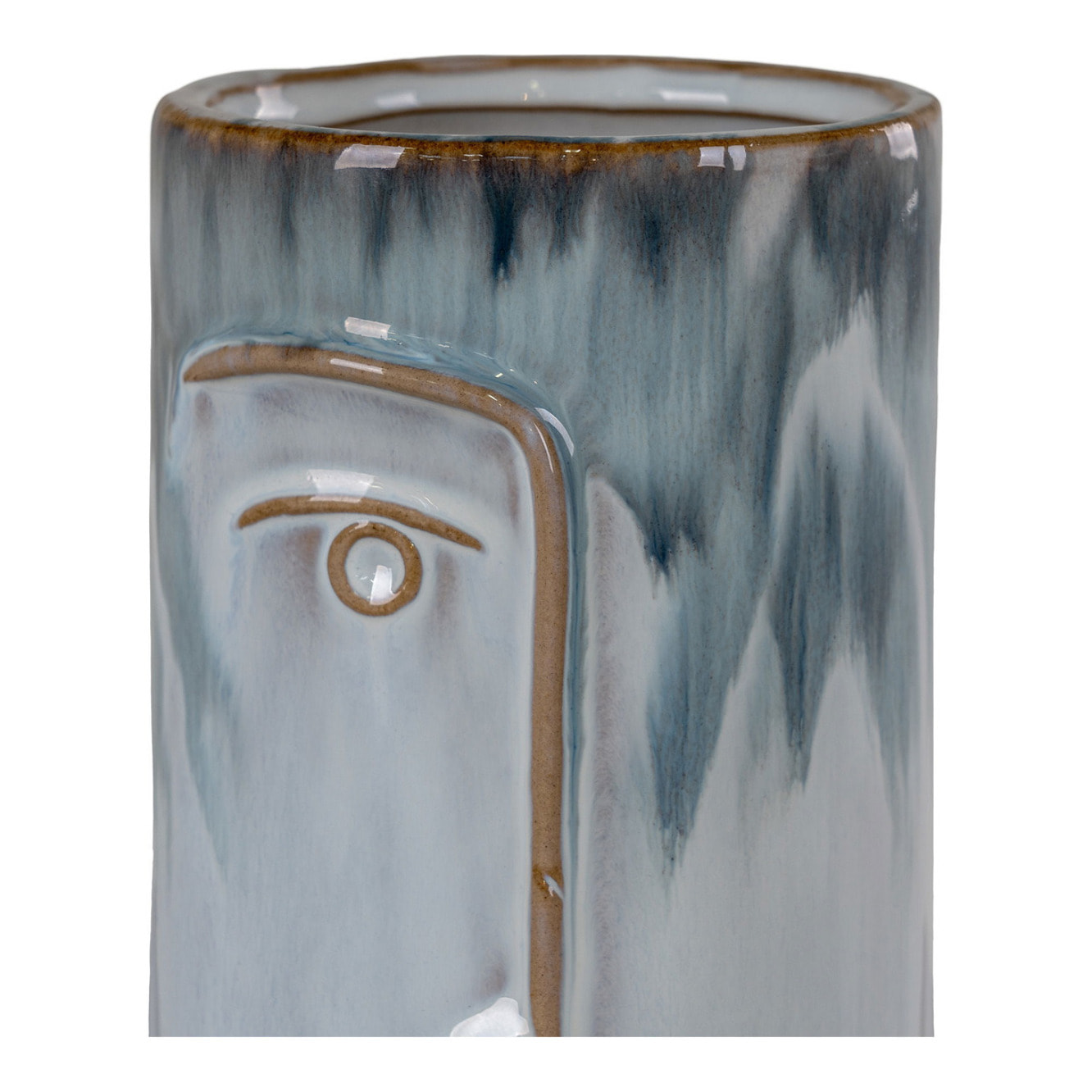 Vaso in porcellana bitonale blu con volto in rilievo, ø9x17 cm