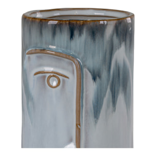 Vaso in porcellana bitonale blu con volto in rilievo, ø9x17 cm