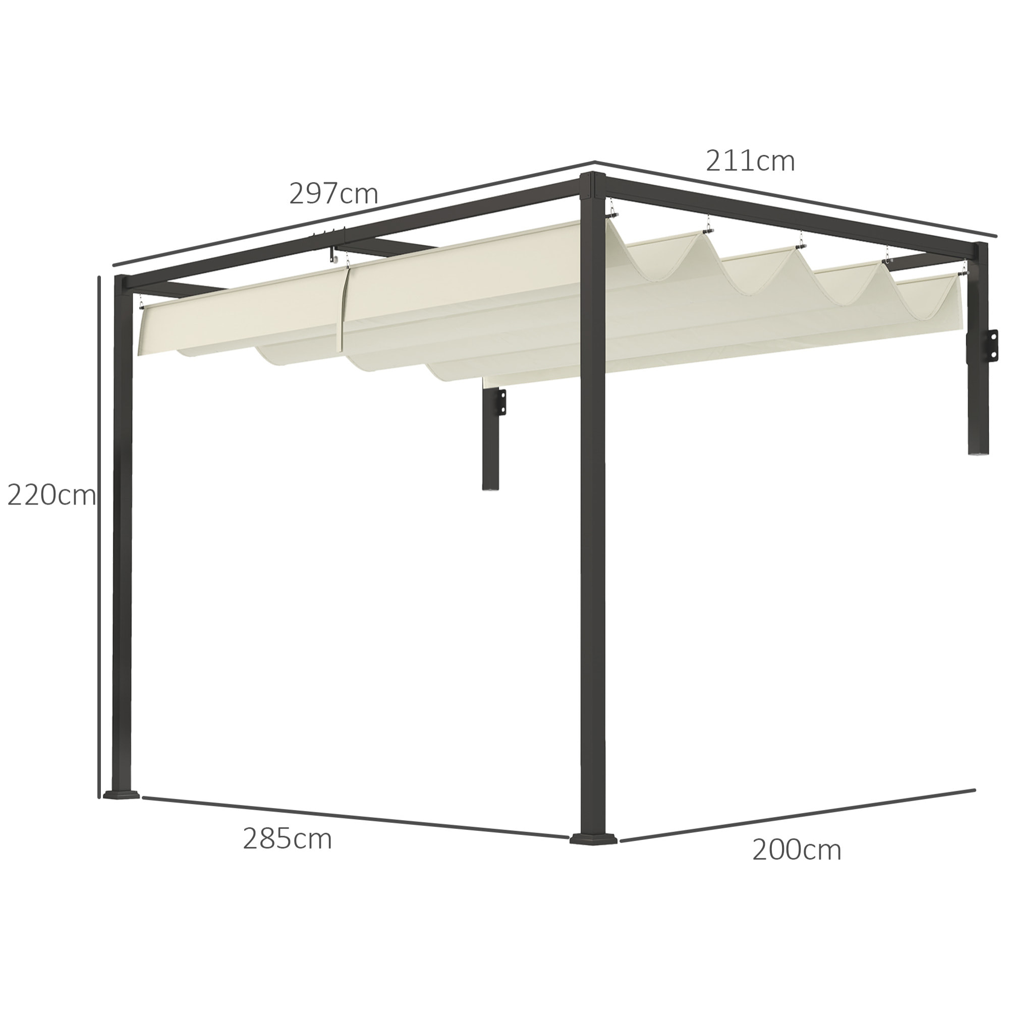 Pérgola con Techo Retráctil Pérgola de Pared 3x2 m Cenador con Tela de Poliéster Resistente al Agua Pabellón para Jardín Patio Terraza Exterior Crema