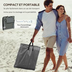 Lot de 2 tapis de plage rembourrés - dossier inclinable 5 positions - sac transport inclus - acier polyester gris