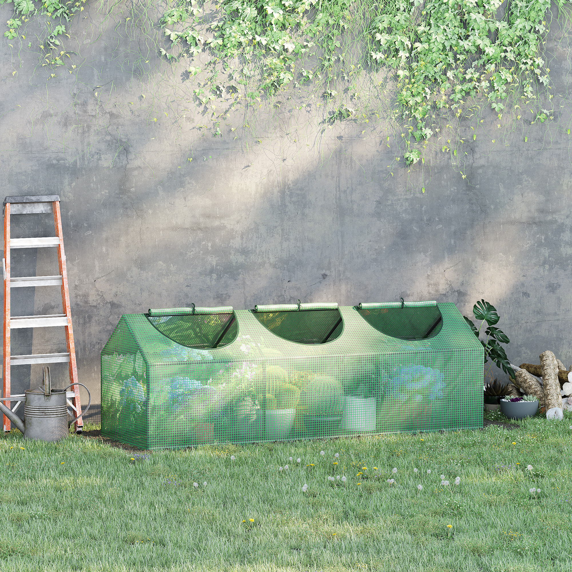 Mini serre de jardin serre à tomates 180 x 60 x 60 cm 3 fenêtres zippées enroulables acier thermolaqué PE haute densité vert