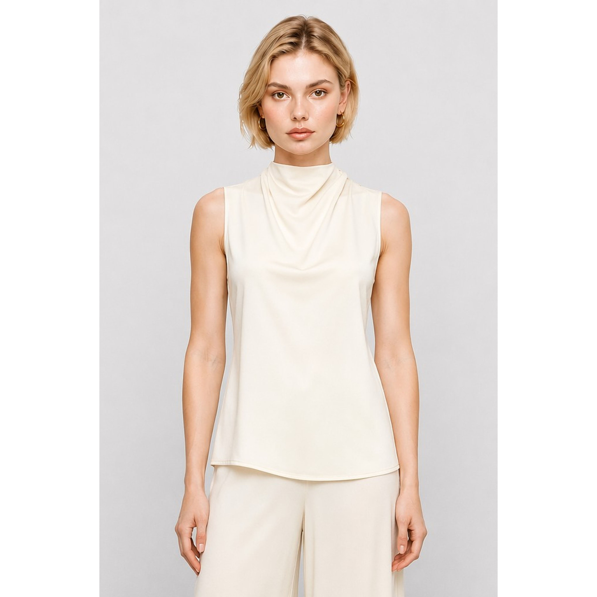 Kocca - Blusa da donna in viscosa con collo alto drappeggiato Donna
