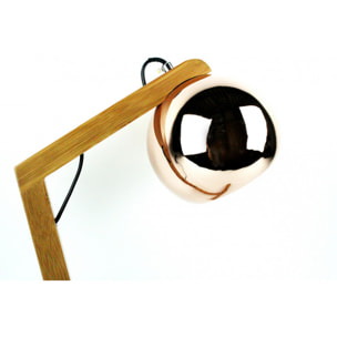 Lampe à poser en métal cuivré et pied en bois - GLOBE