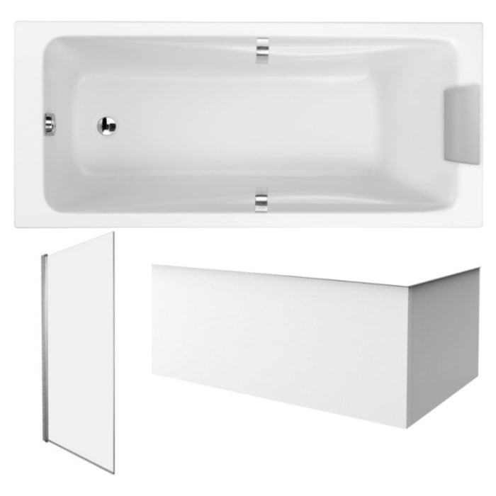 Pack baignoire droite Odéon Up + pare bain 1 volet + tablier + vidage