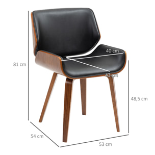 Pack de 2 Sillas de Comedor Tapizadas en Cuero Sintético, Sillas de Cocina con Asiento, Respaldo Curvados y Acolchados, Patas de Madera, Negro