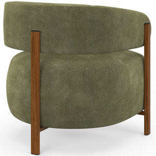 Fauteuil Albin tissu chenille vert et pieds noyer