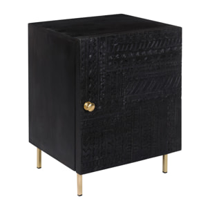 Chevet 1 porte en bois gravé noir et métal doré - Chimane