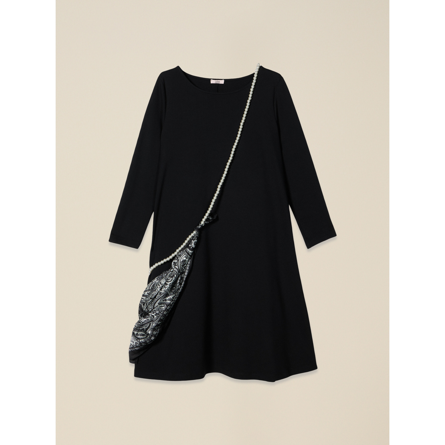 Oltre - Vestido acampanado con detalle de pañuelo - Negro