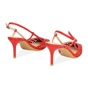 Décolleté slingback donna rosse con intreccio, tacco 7 cm
