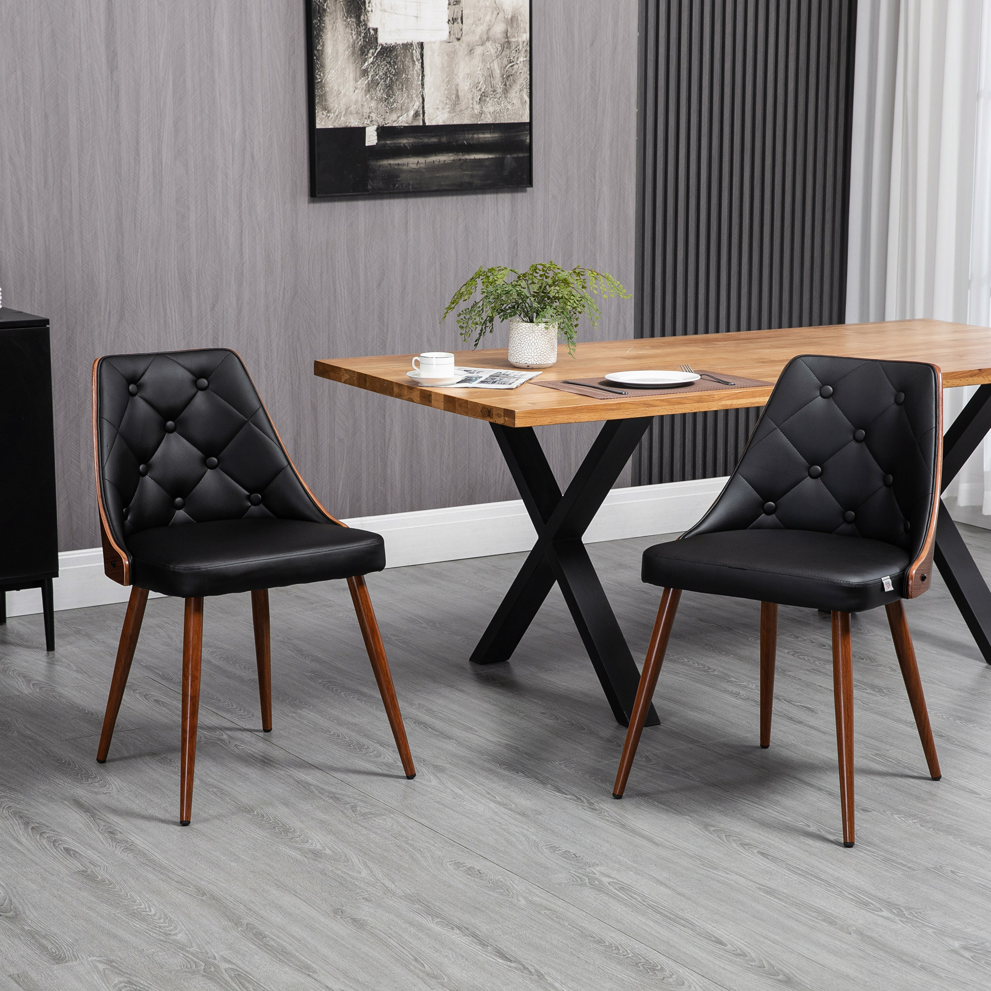 Set de 2 Sillas de Comedor Sillas de Cocina Modernas con Asiento Tapizado en PU y Patas de Acero para Salón Oficina Dormitorio Carga 120 kg 50,5x59x82 cm Negro