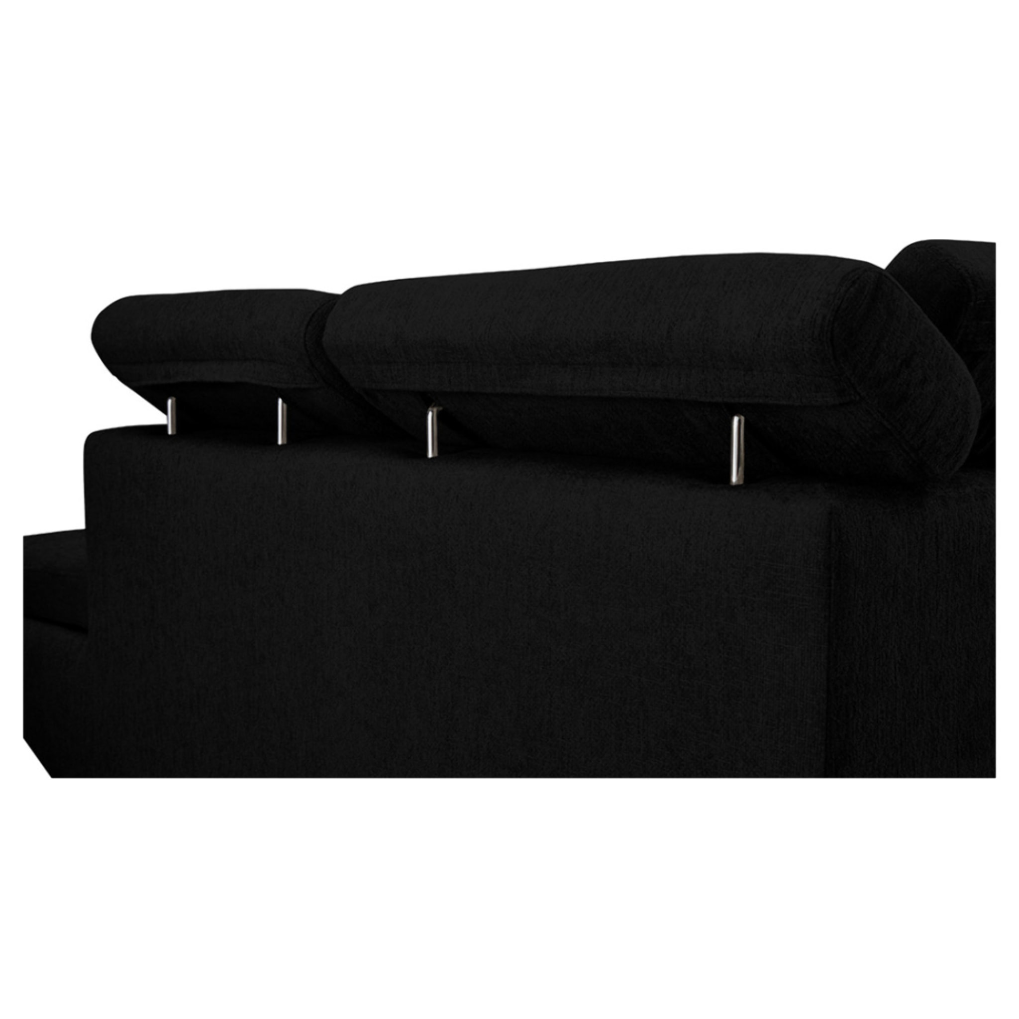 Margaux - Canapé d'angle droit 5 places convertible avec coffre et têtières réglables en velours texturé - Noir